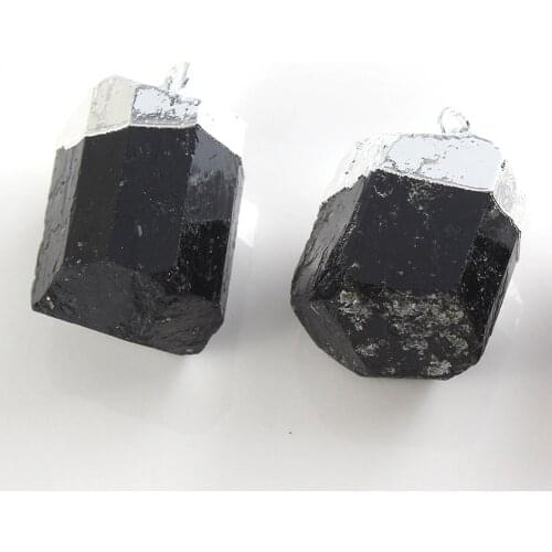 YJXP Silver Plated Natural Black Tourmaline Charm Pendant Tourmaline Stones Talisman Jewelry Healing Crystal 1Pcs