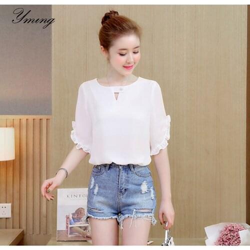 YMING Womens Short-Sleeved T-Shirt Summer Clothes Loose Chiffon Shirt Tops Wild Small Shirts Friends Party Daily Clothing