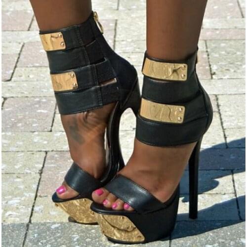 Women Platform High Quality Runway Sandals Sexy Thin High Heel Sandals Nice Open Toe Black Party Shoes Woman US Plus Size 5-15