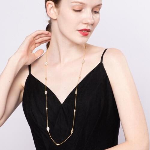 925 Sterling Silver 3A Grade Oval CZ Cubic Zirconia Wedding Long Chain Station Necklaces for Women Birthday Christmas Gifts