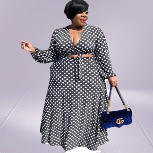 Dress Women Plus Size Women Clothing Wholesale 2 Piece Set Long Sleeve Skirts Sets BandageTop Maxi Skirt Outfits (US Size 14-32)