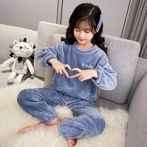 Winter Girls Pajamas Sets Children Flannel Sleepwear Homeservice Pyjama Suits Autumn Kids Solid Warm Home Wear Nightgown Clothes