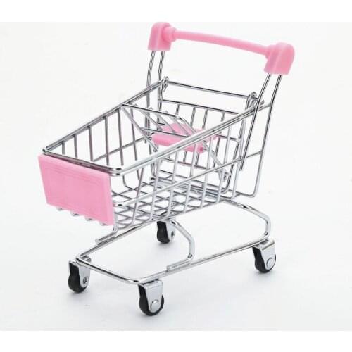 1PC Supermarket Hand Trolley Mini Shopping Cart Desktop Decoration Storage Toy Metal Craft Gift MO 021