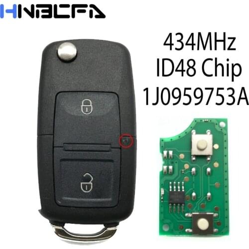 2 Button Car Remote Key 434MHz ID48 Chip For VW VolksWagen Golf Bora Polo Beetle lupo Passat 1J0 959 753 AG Car Flip Folding