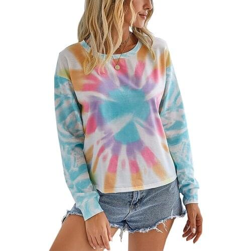 2021 Autumn Tie-dye Print Sweatshirt T-shirts Casual O Neck Long Sleeve Street Gradients Long Sleeves Loose Cotton Pullover Tops