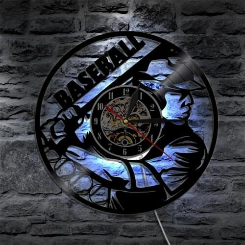 Baseball LED Clock Softball Vinyl Record Wall Art Vinyl Record Clock Team Player Baseball Fan Gift Idea Living Room Decoration