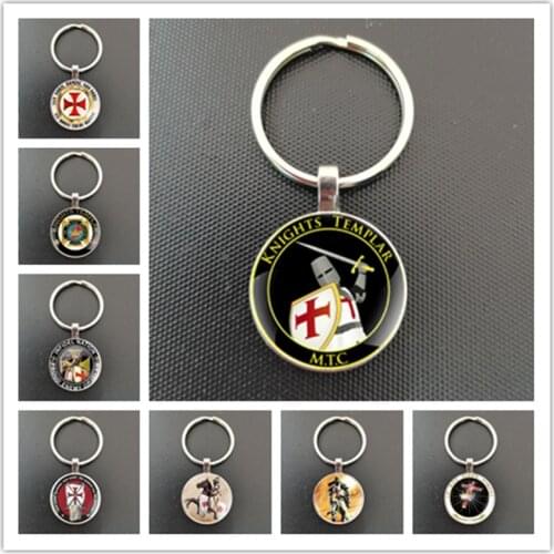 Vintage Infidel Nation Proud Enemy of Islam Knight Templar Glass Pendant Key Chain Classic Men Women Key Rings