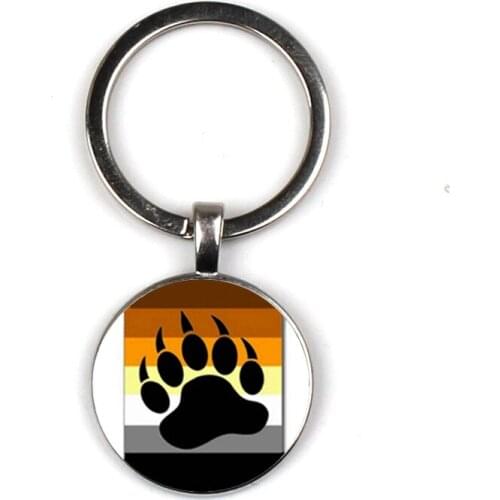 Bear Pride Ying Yang with Paw Gay Pride Photo Charm Keychain Handmade Glass Dome Key Chain