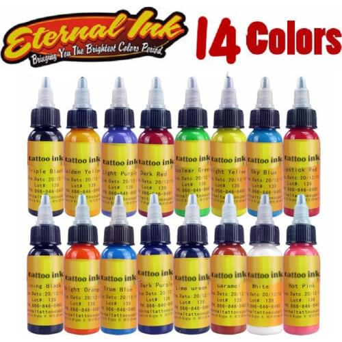 14 Colors Tattoo Inks Colors 30ml 1OZ Permanent Makeup Tattoo Pigment Inks Set for Body Tattoo Art Kit Each Colors Dropshipping