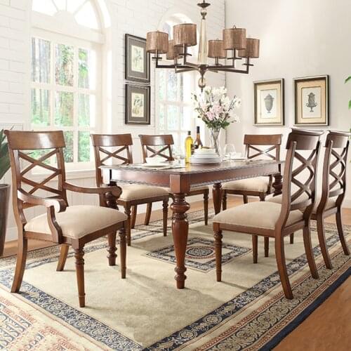 Wooden modern dining table set with long dining table and soft dining chair of dining room furniture WA643