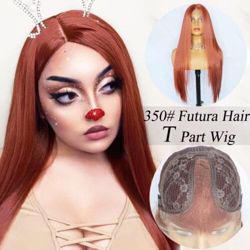 Beautiful Diary Silky Straight T part Wigs Futura Fiber Hair Copper Red Heat Resistant Synthetic Lace Front Wigs For Black Women