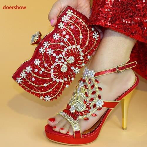 Doershow hot selling Matching Shoes and Bag Set African Wedding Shoe and Bag set Italy Shoe and Handbag Summer Set women PAB1-29