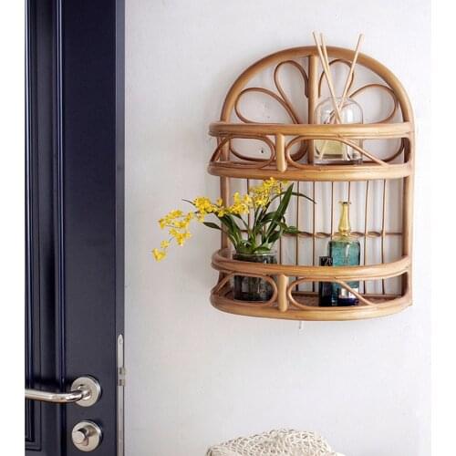 MIDOSHARK Handmade rattan double-layer shelf Home hanging rack