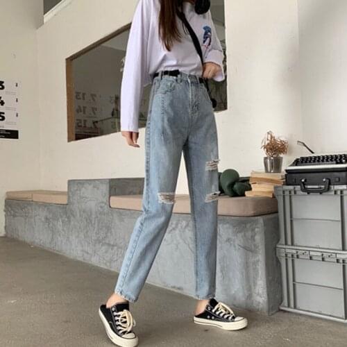 Denim Harem Pants Vintage Ripped Jeans New Arrival Spring Autumn Women High Waist Jeans Loose Casual Cotton