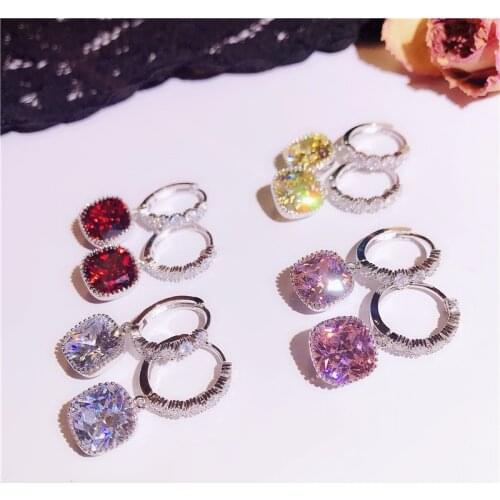 Ekopdee Shiny Cute Multi Zircon Earrings For Women Simple Style Luxury CZ Crystal Drop Earring Female Wedding Jewelry Girl Gift
