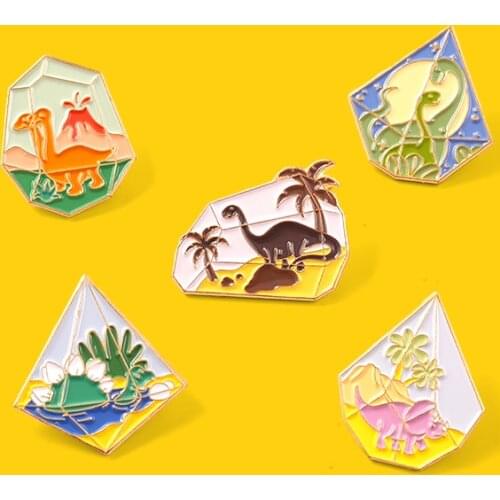 Ancient Century Enamel Pins Dinosaur Volcanic Ocean Brooches Lapel Pins Jewelry Accessories Backpack Gift for Friends Wholesale