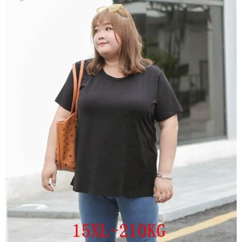 Large size womens 12XL 15XL cotton T-shirt plus size 8XL 10XL summer round neck short sleeve loose black blue big T-shirt top
