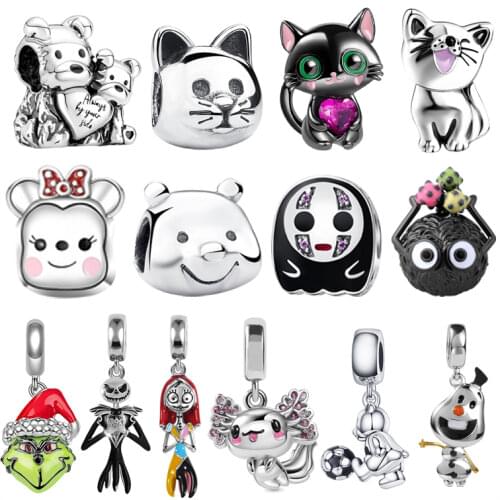 Hot Sale 925 Sterling Silver Charms Mermaid Princess Leaf Beads Fit Original Pandora Bracelet Jewelry Making DIY Women Gift