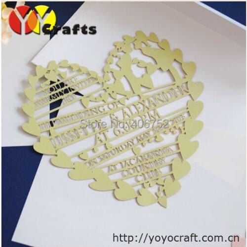 Custom heart shape laser cut wedding invitation card with envelop