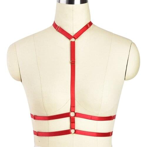 Red Body Harness Lingerie Elastic Crop Tops Cage Bondage bra Punk Goth Harajuku Fetish Erotic Halloween Christmas Rave
