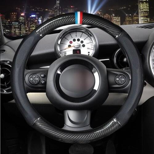 MIDOON Carbon Fiber Cow Leather Car Steering Wheel Cover For BMW Mini F60 F56 F55 F54 R52 Cooper Clubman Cabrio Countryman