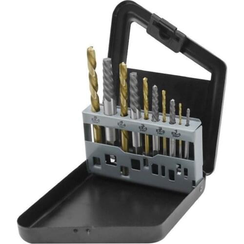 10Pcs/Set Cobalt Left Hand Drill Bit Set + Broken Bolt Damaged Screw Extractor Set