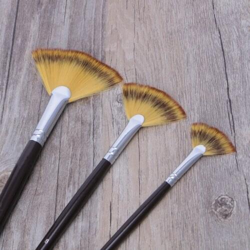 Set 3 Size Fan Brush Pen for Oil Acrylic Water Painting Artist Wooden Handle G6DD