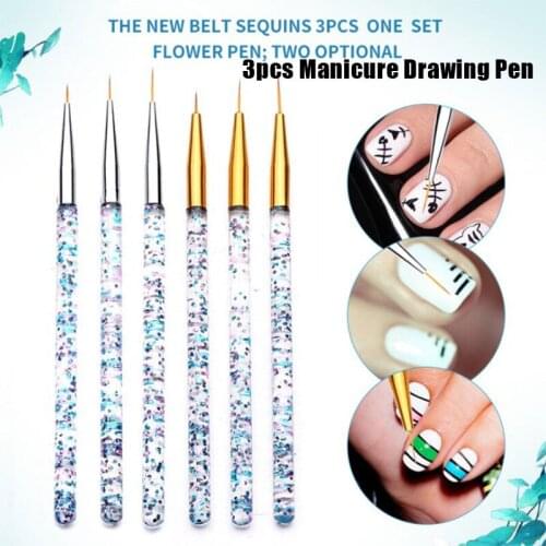 3Pcs Acrylic Stripe Nail Brush Set 3D Tips Manicure Ultra-thin Line Drawing Pen