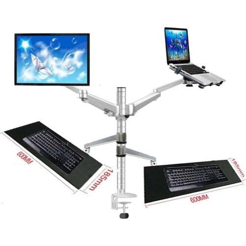 OA-60X Multimedia Desktop Dual Arm 10"-25" LCD Monior stand mount+ 10"-15.6" Laptop Holder Stand +keyboard tray bracket