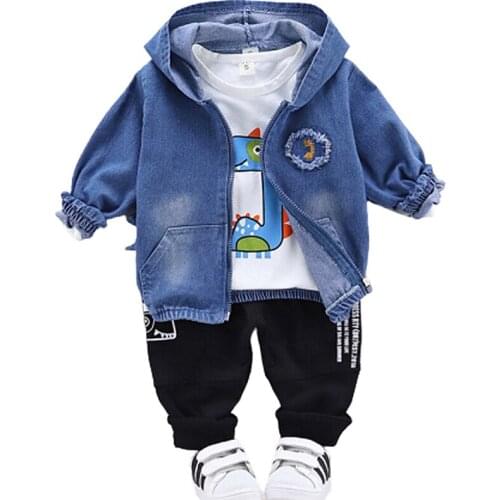 Baby Boy clothes Children Denim Suit 3pcs Kids jacket childrens Clothing Sets Fashion sports Toddler suit Baby Hooded jacket