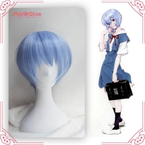 EVA Ayanami Rei Wigs Short Light Blue Heat Resistant Synthetic Hair Perucas Cosplay Wig + Wig Cap