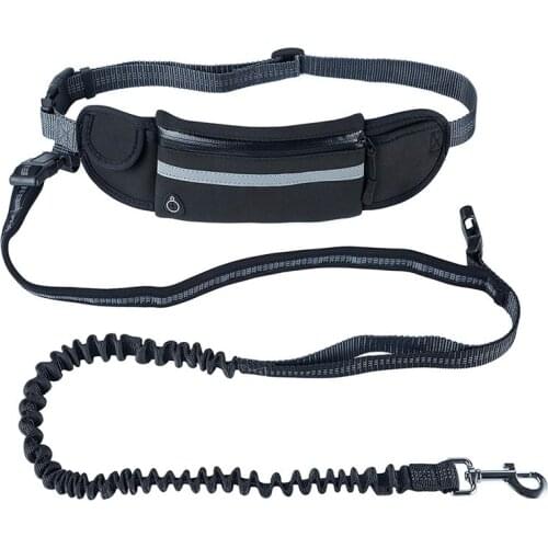 Free Dog Running Leash with Waist Pocket Adjustable Belt Shock Absorbing Bungee Fits up to 45inch Waist black