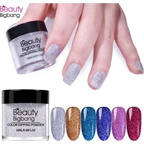 BeautyBigbang 15 Colors Dip Nail Powder Nail Glitter French Nail Polish Holographic Manicure Dry Chrome Pigment Dipping Powder