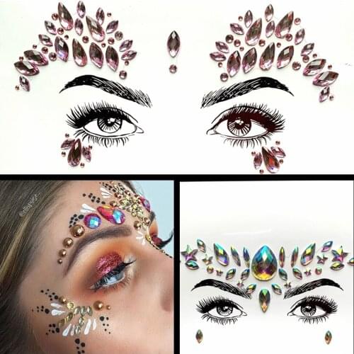 DIY Flash Eye Tattoos Sticker Gems Face Jewelry Self Adhesive Fake Body Art Sticker Womens Fashion Eye Decoration For Show Club