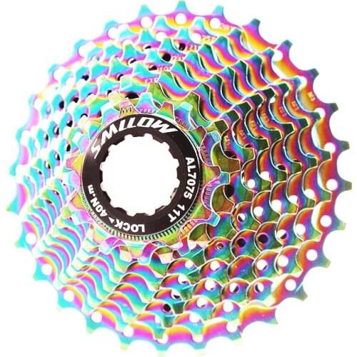 SMLLOW MTB Colorful Cassette Freewheel 10 Speed 11-12-13-15-17-19-21-23-25-28T Chrome-Molybdenum Steel Flywheel Rainbow Chain