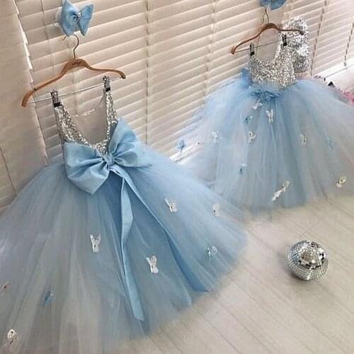 SuperKimJo Robe Fille Mariage Blue Flower Girl Dresses for Weddings Sparkly Cute Cheap Kids Prom Dress Primera Comunion