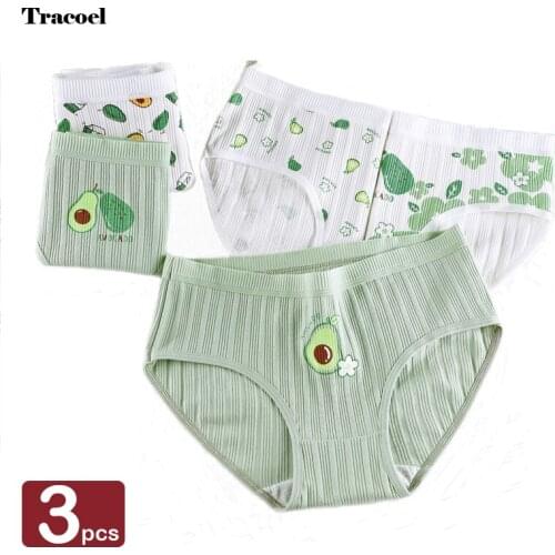 Tracoel 3Pcs/Pack Avocado Matcha Green Panties For Women Japanese Sweet Girl Pure Cotton Low-waist Briefs Dropshipping Underwear