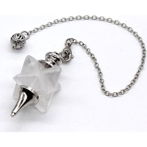 Trendy-beads Classic Silver Plated Sacred Geometry Natural Rock Crystal Pendant Link Chain Pendulum Jewelry