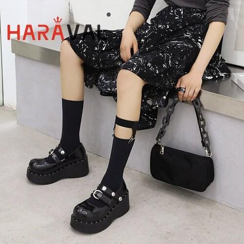 HARAVAL Women Pumps Shoes Thick Bottom Round Toe Office Lady Solid Office & Career Mary Janes Black Waterproof Platform B309