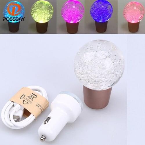 POSSBAY Car Gear Shift Knob Clear Crystal Ball Colorful Changing LED Gear Shift Knobs Manual Transmission With USB