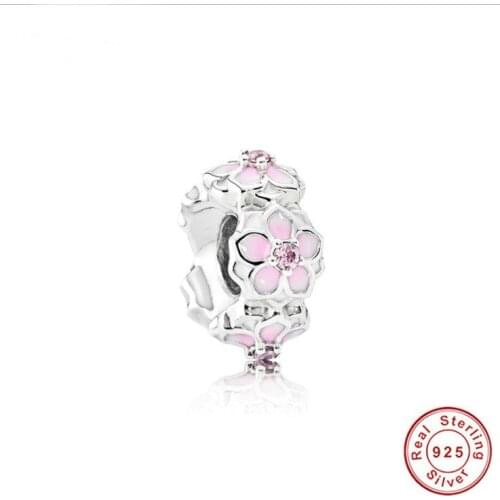 Hot Pink Beads Fit Original Yuede Bracelet Necklace Big Hole Diy Charms For Women Magnolia Shape Pendant For Girl Gift