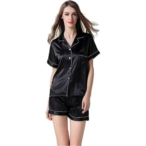 2021 Womens Silk Satin Pajamas Short Sleeve Pajamas Set Loose Plus Size Women Sleepwear Set Elastic Suit Loungewear