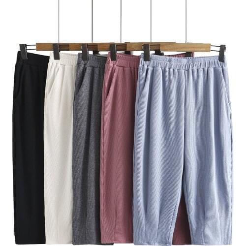 Large Size Womens Korean Version of Solid Color Casual Pants 2021 Summer Show Leg Length Seven Radish Pants Pantalons Capris