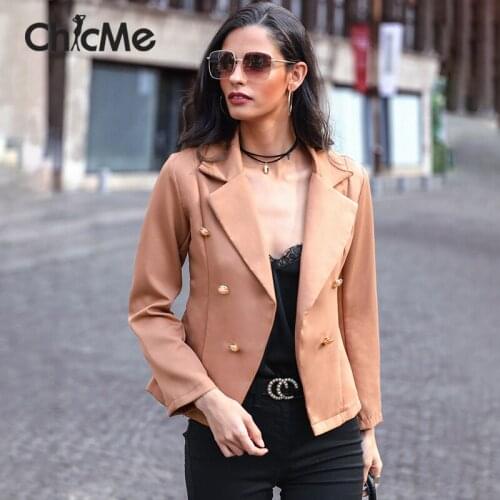 Chicme Women Chic Office Lady Double Breasted Blazer Vintage Coat Fashion Notched Collar Long Sleeve Ladies Outerwear Stylish To