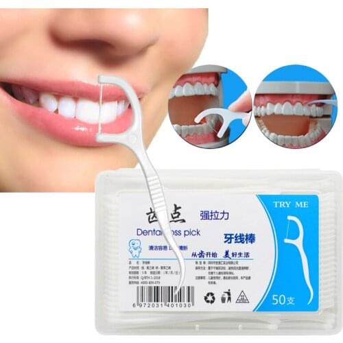 Dental Floss 50pcs Dental Clip Thread Picks Teeth Toothpicks Tooth Cleaning 7.4cm Oral Care Flosser Pick Toothpick-Cleaner