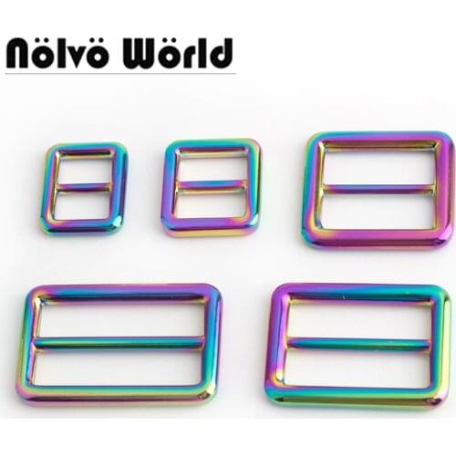 10-50pcs Rainbow 6 size 13-16-19-26-32-38mm Bags Long Strap Handbag shoulder adjust Round edge buckle Slider Tri-glide