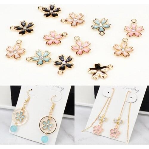 Flower 10pcs Enamal Charms Metal Pendant Golden Color Earring DIY Fashion Jewelry Accessories
