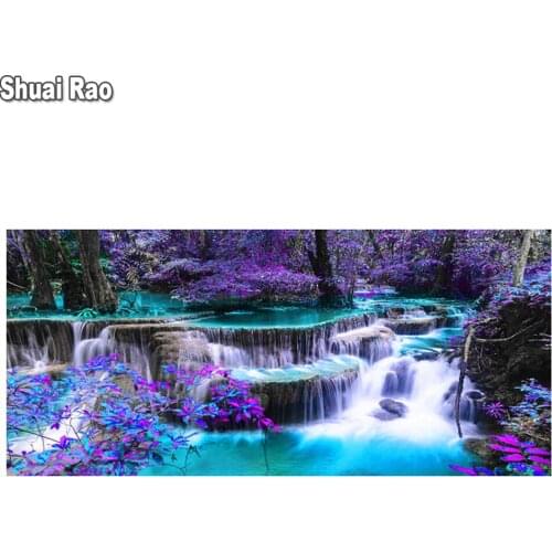 120x60cm 5D full square/round Diamond Painting Purple waterfall Scenery Rhinestone Embroidery Diamond Mosaic Cross Stitch Decor