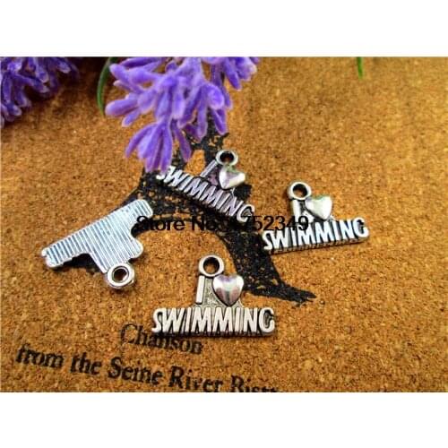 20pcs- I Love swimming Charms, Antique Tibetan silver Tone swimming charm pendants, Jewelry Making 22X15mm
