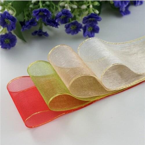 5m/lot) 38mm Gold Edge Organza Ribbons for Party Wedding Decor Supplies Bow DIY Gift Bouquet Wrapping Lace Ribbon